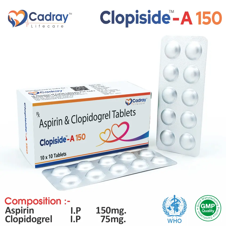 Clopidile A150 Tablet is an antiplatelet combination for heart attack & stroke prevention. WHO GMP certified, available for PCD pharma franchise at the best price.